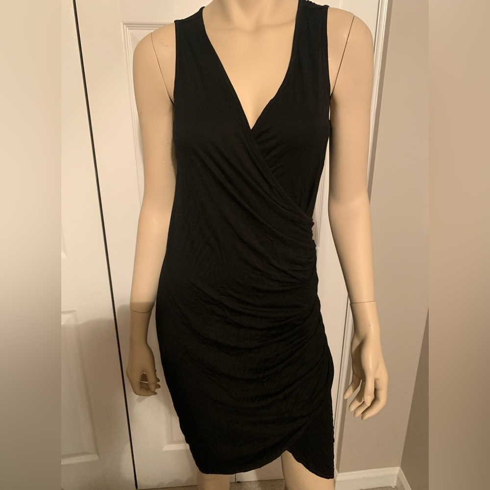 Black Ruched Wrap Dress